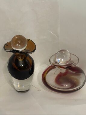 Heavy Hand Blown Glass Perfume Bottles with Stoppers Clear, Amber & Red Swirling